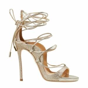 Dsquared2 Riri Glitter Lace Up Stilettos Strappy Cage Heel Gold Women's EU 39
